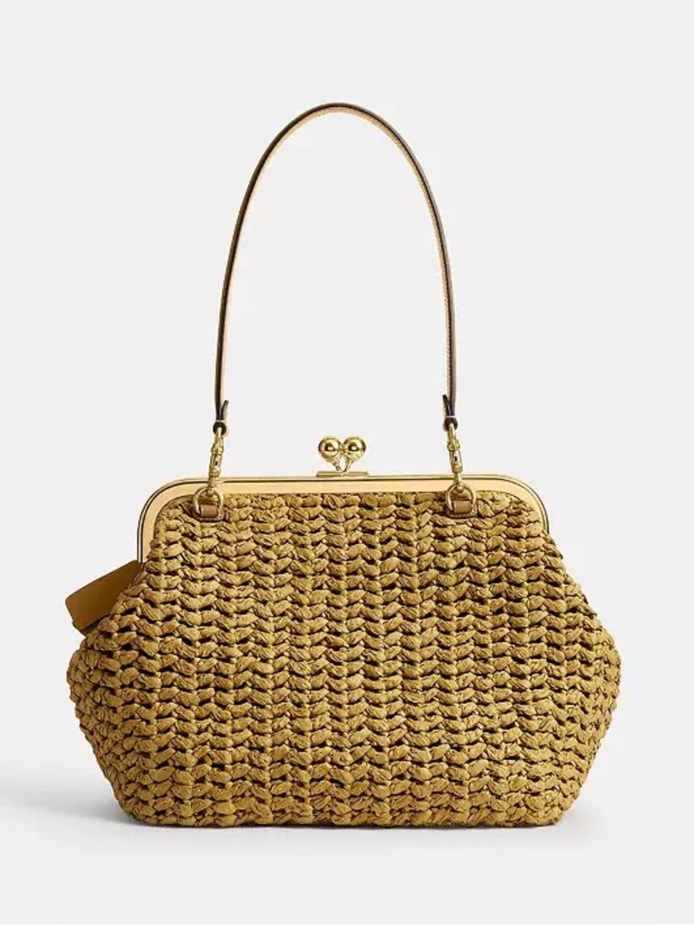 Coach Kisslock Frame Bag 27 Brass/Muted Olive Straw & Calf Leather NWT - Picture 7 of 16